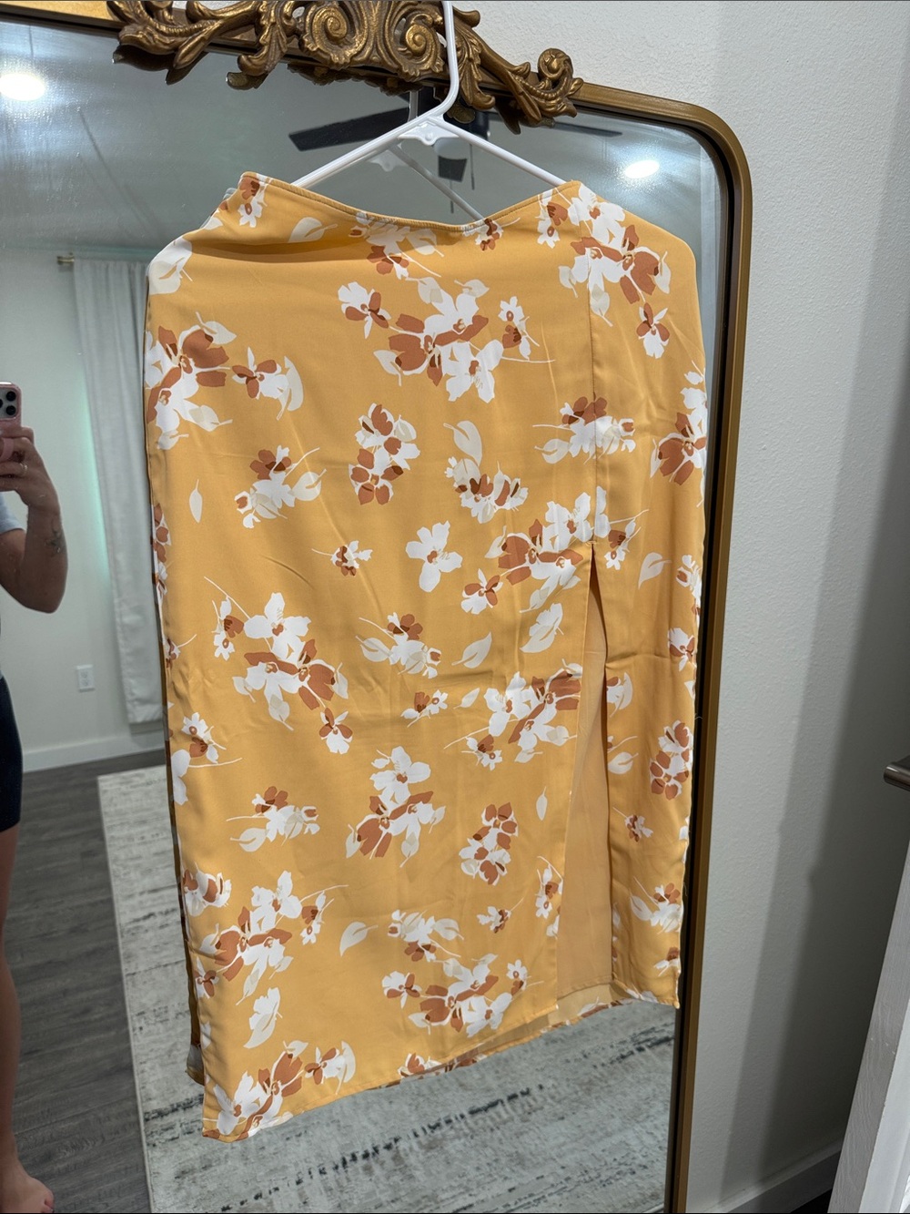 Abercrombie & Fitch Mustard Floral Midi Skirt with Front Slit